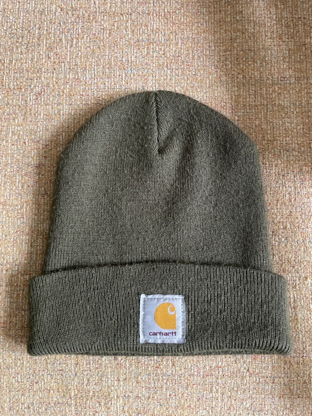 Carhartt Olive Cuffed Knit Beanie with Logo Patch